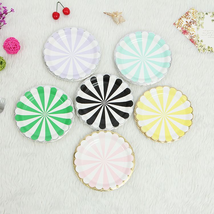 节日用品批发生日派对装扮 餐具套餐 一次性条纹烫银色边纸盘纸杯纸巾纸碟详情3