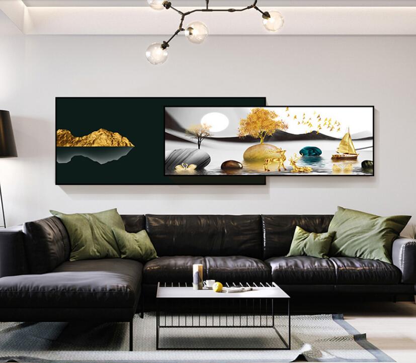 现代轻奢客厅装饰画北欧简约挂画沙发背后背景墙横幅山水画墙画详情图5
