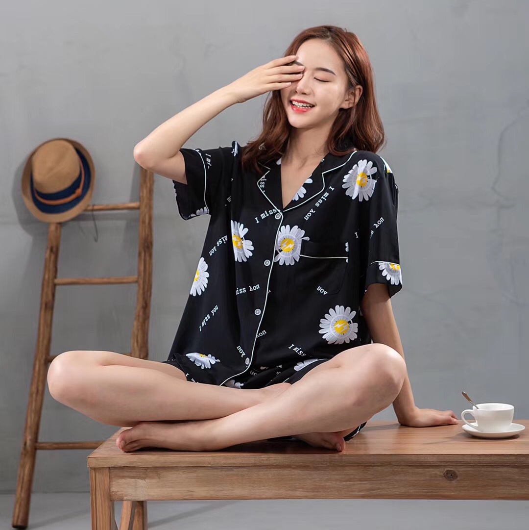 1 Pajama ladies summer new pure cotton short sleeve casual loose ladies home wear simple can be worn outside thumbnail