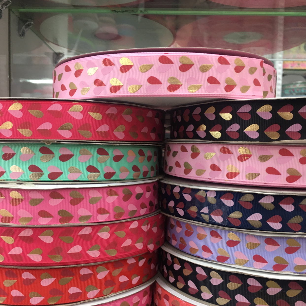 罗纹带烫金印双色桃心