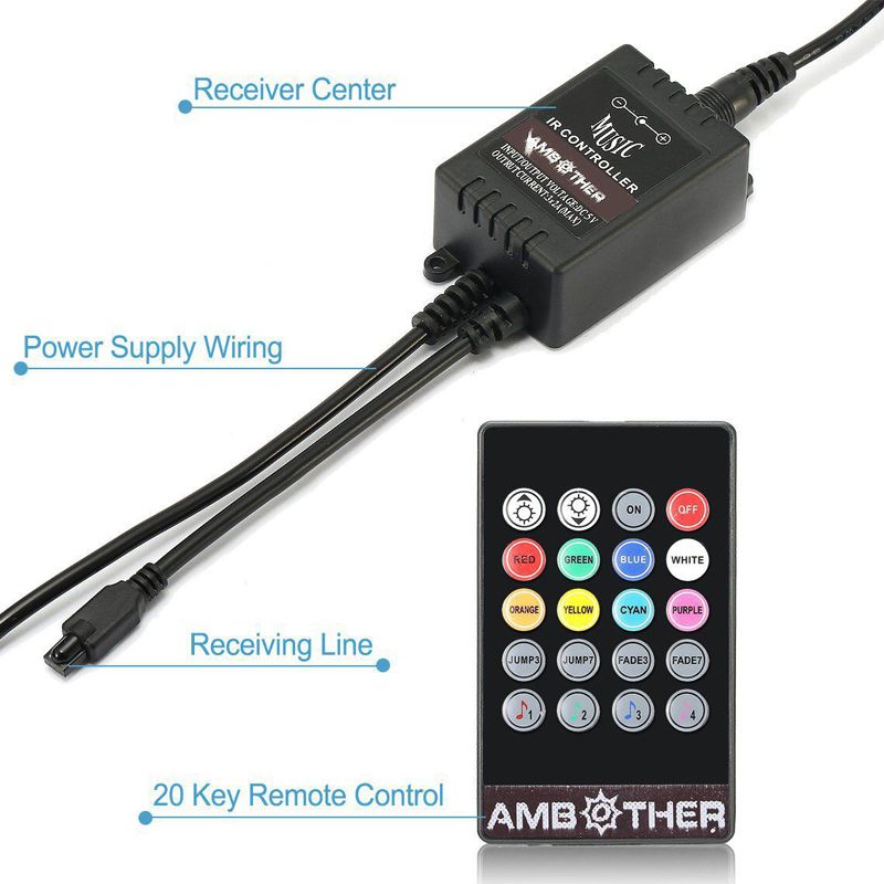 Car ambient light, foot ambient light, LED seven-color remote control, sound control, RGB music rhythm light pic 6