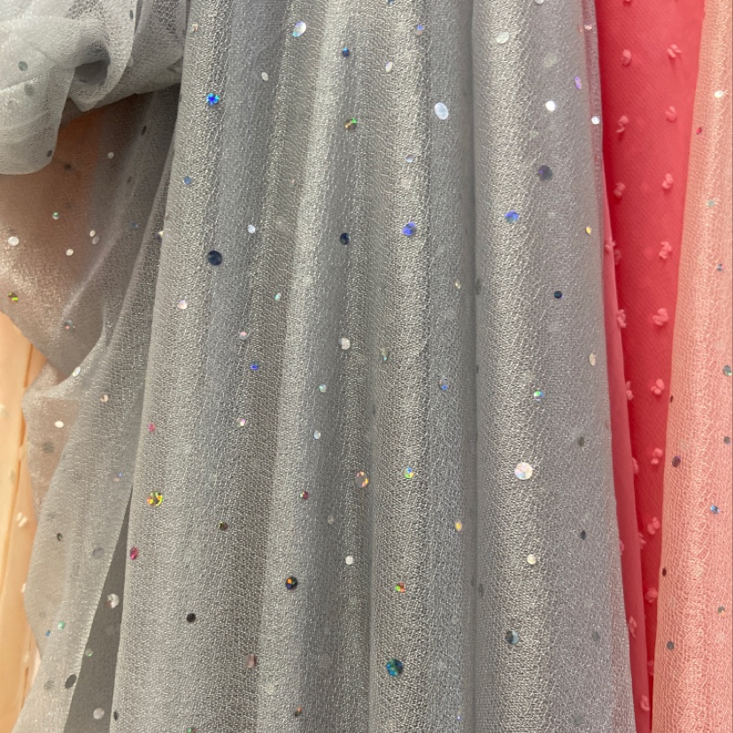 National trend grey sequined beauty gauze fabric, available in four colors for decorative items, handicrafts, clothing, accessories, fabric, headwear and gauze scarves