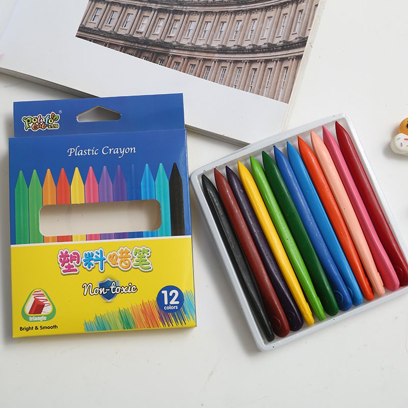 Children's plastic crayon triangle oil painting stick 12 color student art painting stick special wholesale brush art set thumbnail