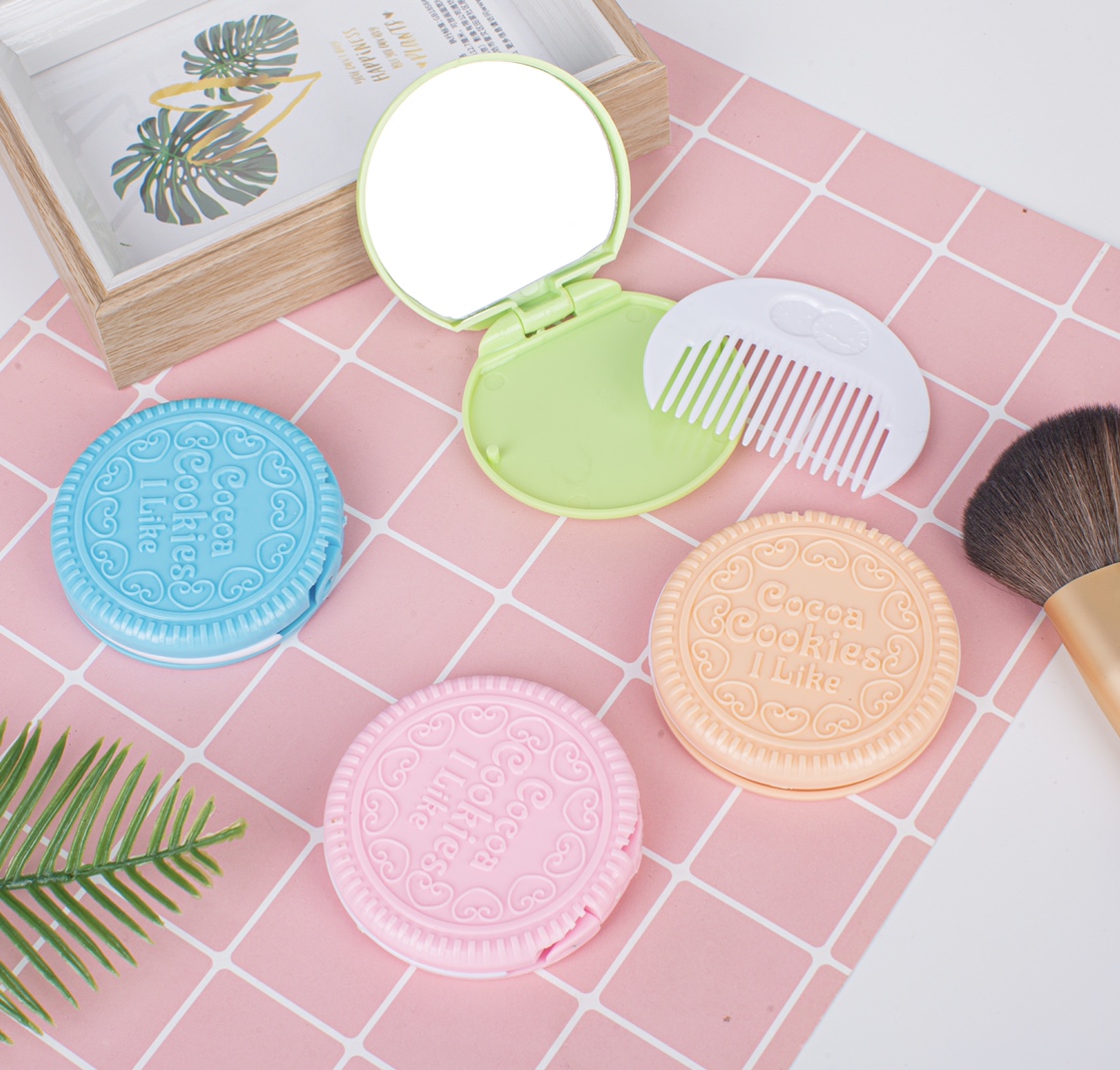 创意折叠圆形少女小镜子随身带梳子小镜子套装迷你可爱梳子化妆镜