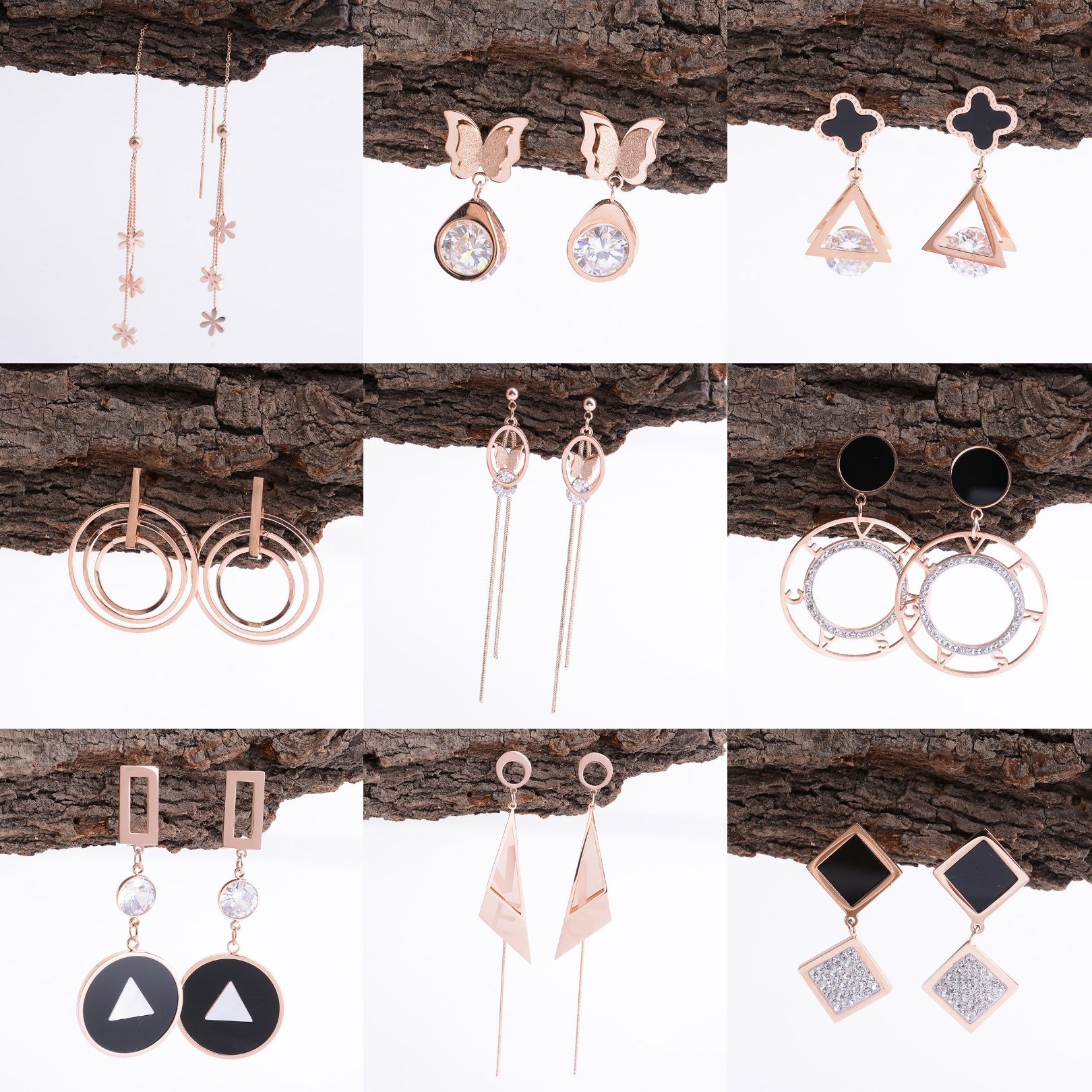 Long style titanium steel earrings 2, with random hair, full figure