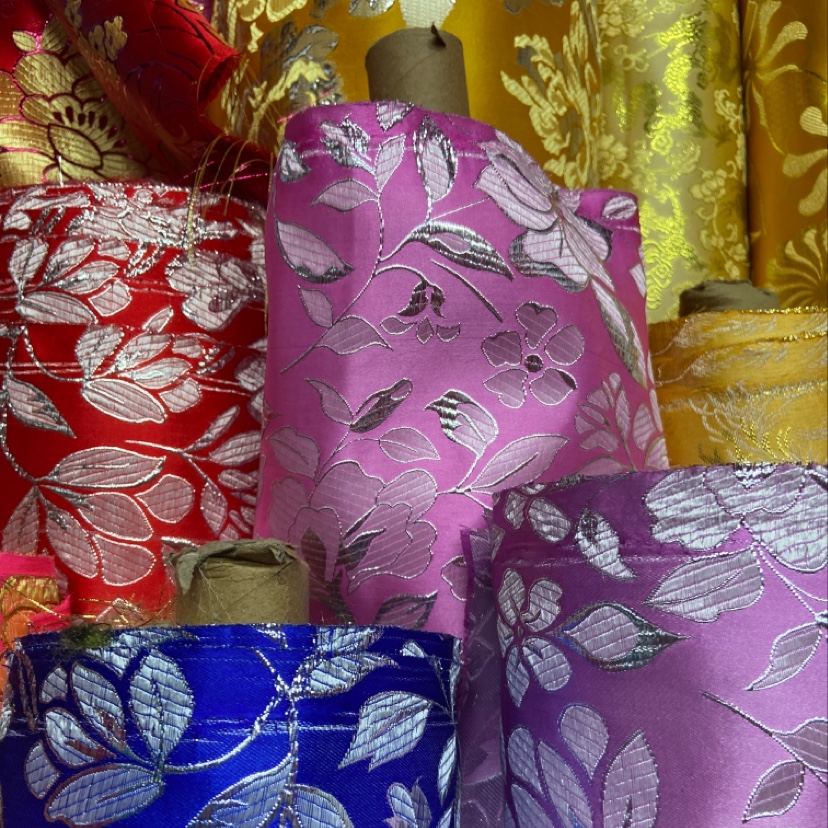 Pink Silver Border Embroidered Fine Leather Brocade Fabric Craft Decoration Gift Packaging Cloth Dress Cheongsam Specification drawing