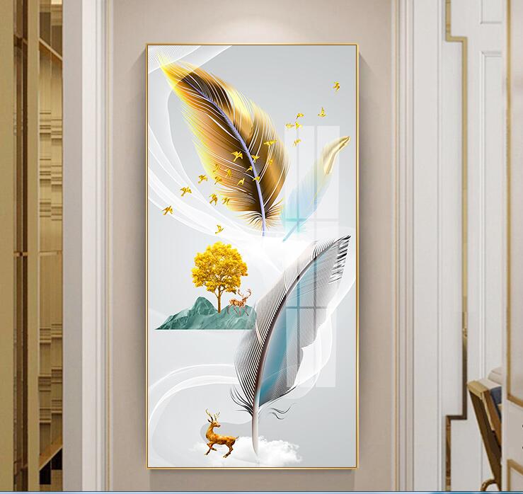 入户玄关装饰画现代简约大气竖版过道走廊尽头壁画玄幻挂画晶瓷画细节图