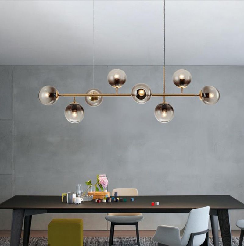 Nordic restaurant lighting fixtures, modern and simple long strips, creative and personalized living room, commercial dining table, magic bean bar counter chandelier details Picture
