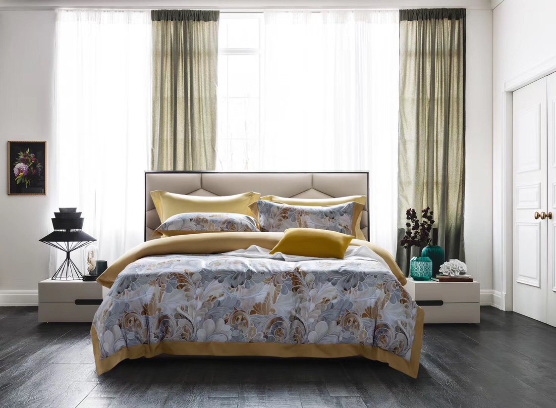 新品❤️四季款60支长绒棉印花宽边系列四件套锦花缘