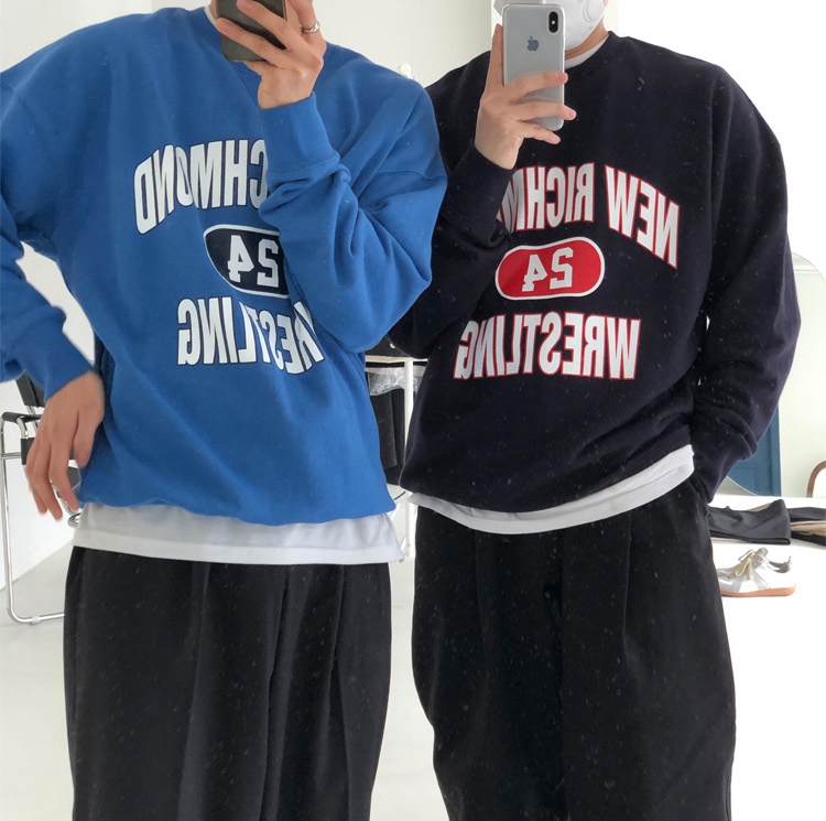 ASNOFFICE Dongdaemun Men's Clothing alphanumeric 24 printed round-neck pullover loose hoodie couple style Application Scenario