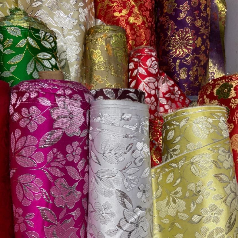 Rose Red Silver Border Perm Embroidery Fine Leather Brocade Fabric Craft Decoration Gift Packaging Cloth Dress Cheongsam