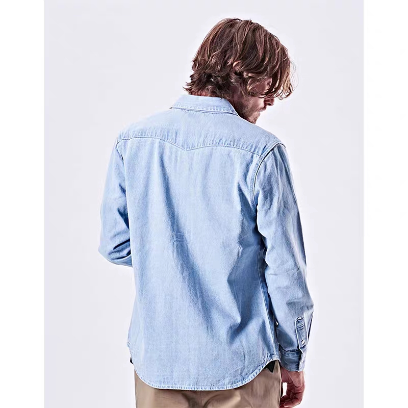 Taiwan genuine product agency purchase NAVY washed double-pocket long-sleeved denim shirts, trendy retro men's denim shirts Application Scenario