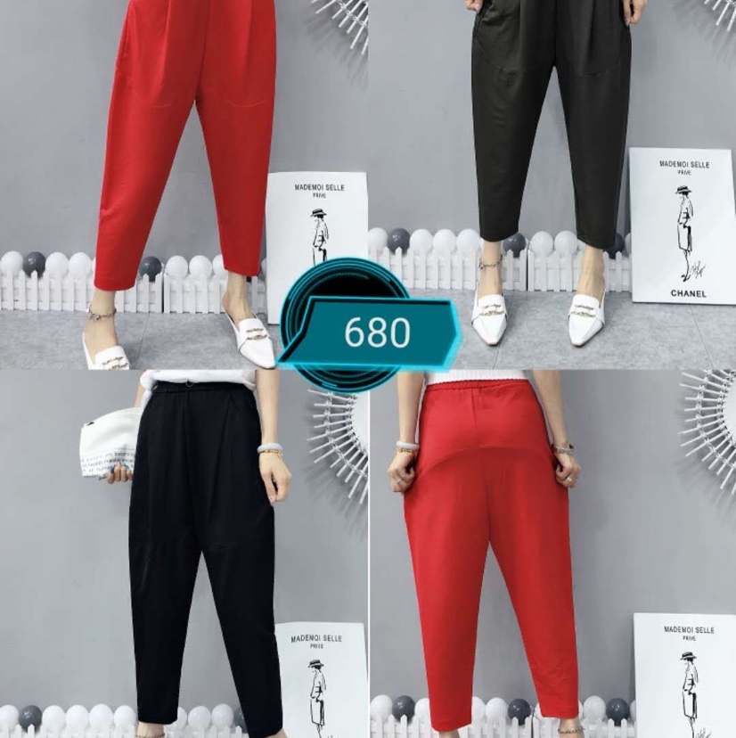 Chiffon red Halon pants for women, loose in summer 2020, high-waisted, slimming 9-inch skinny pants, thin lantern women's pants