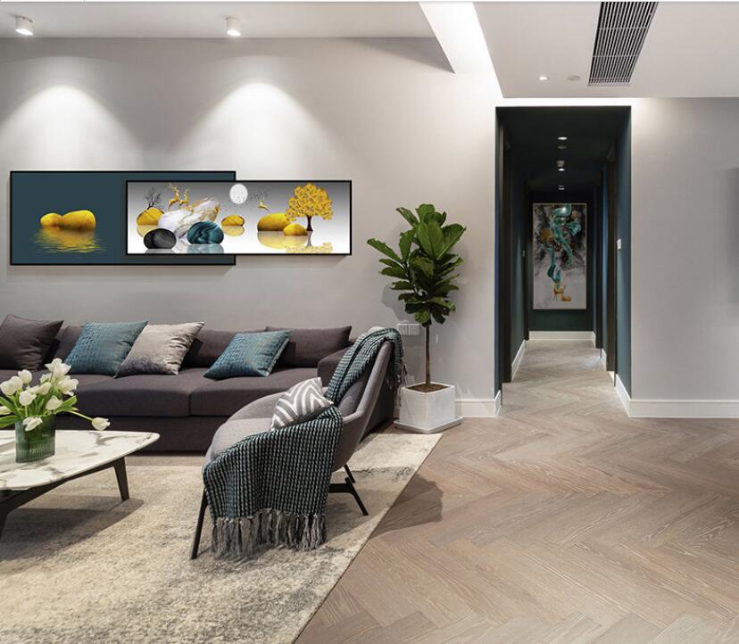 现代轻奢客厅装饰画北欧简约挂画沙发背后背景墙横幅山水画墙画细节图