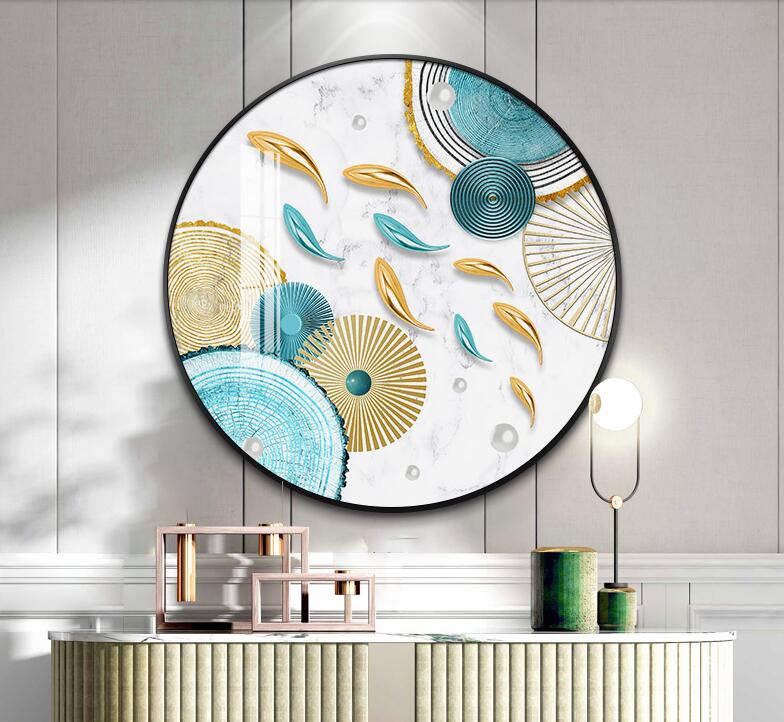 轻奢晶瓷镶钻玄关装饰画九鱼图圆形北欧餐厅画墙面画现代饭厅挂画产品图