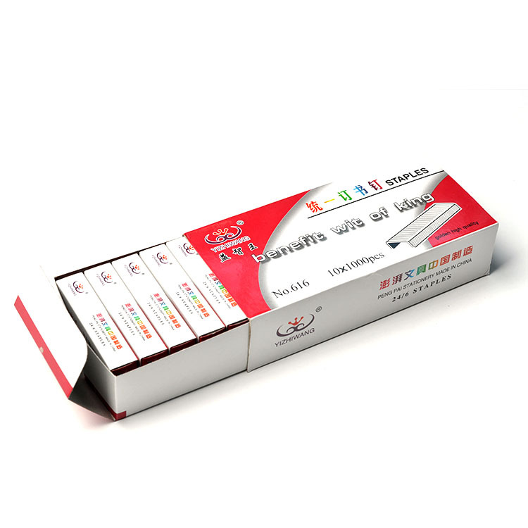 Yizhi King 616 staples, No. 12 staples, in stock. There are 10 small boxes in each medium box, and each piece contains 500 small boxes. Specification image