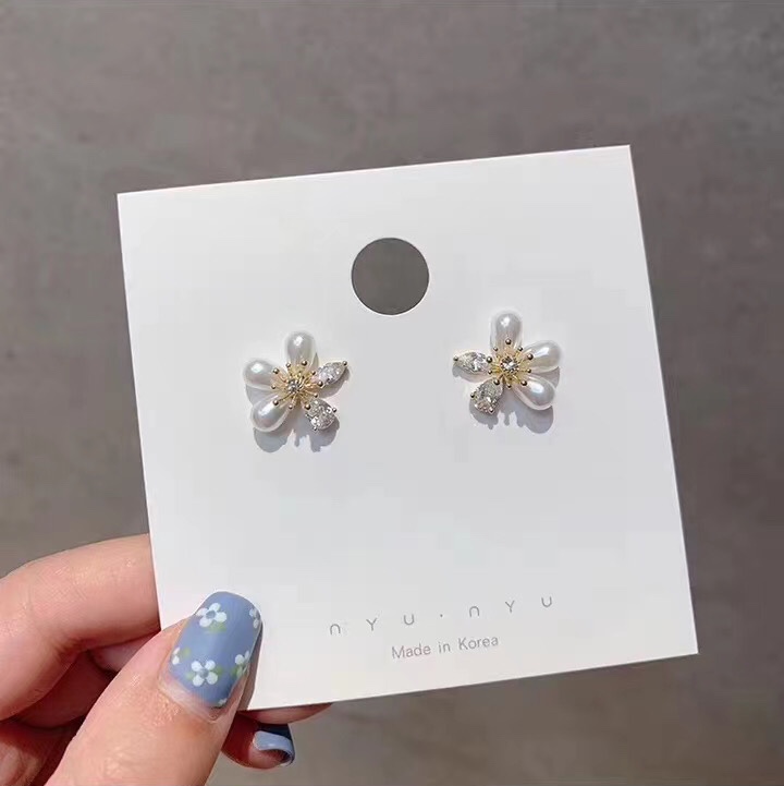 Web celebrity hot style zircon superflash flower earrings 925 tremella rings