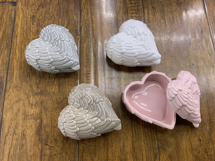Retro Minimalist Decoration Morandi Color Ceramic Feather Heart-Shaped Jewelry Box
