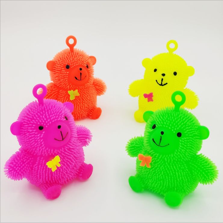 座熊小熊闪光毛毛球小坐熊领结熊毛毛球发光毛毛球软胶发泄弹力球图