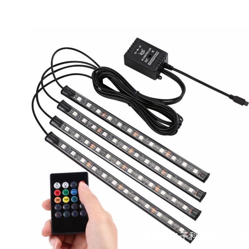 Car ambient light, foot ambient light, LED seven-color remote control, sound control, RGB music rhythm light details Picture