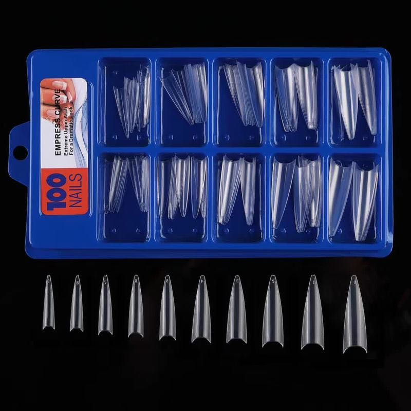 外贸热销100片吸塑盒装透明甲片 美甲法式甲片假指甲 全贴甲片diy指甲片光疗甲