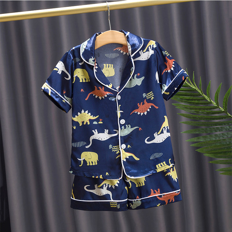 Dinosaur print silk children's pajama set
