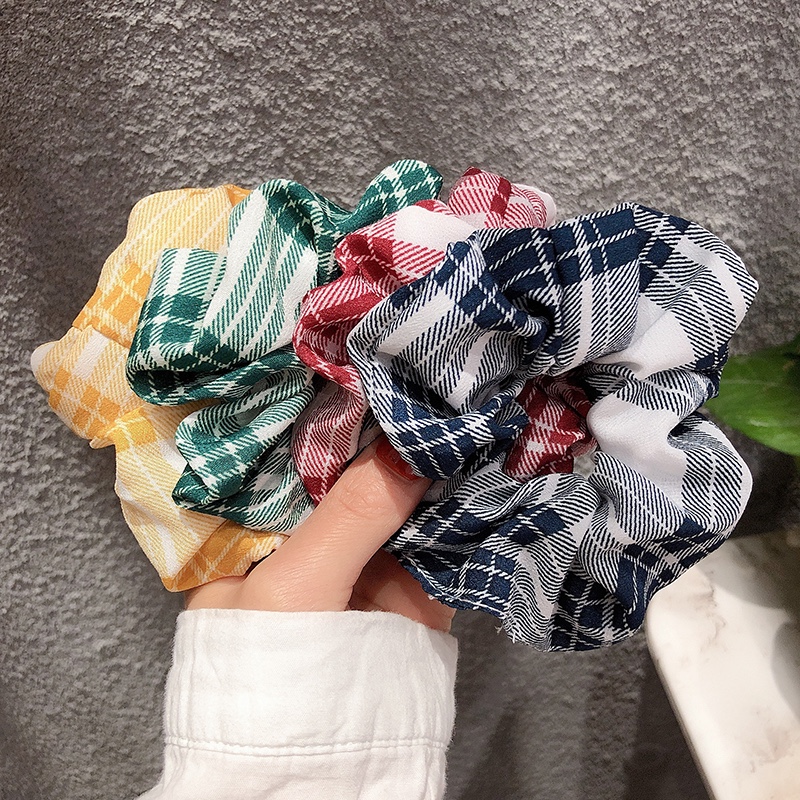 Super ethereal, simple and cute, colorful checkered hair tie, Korean Internet celebrity cute large intestine hair band, fresh and clean rubber band female hair tie undefined