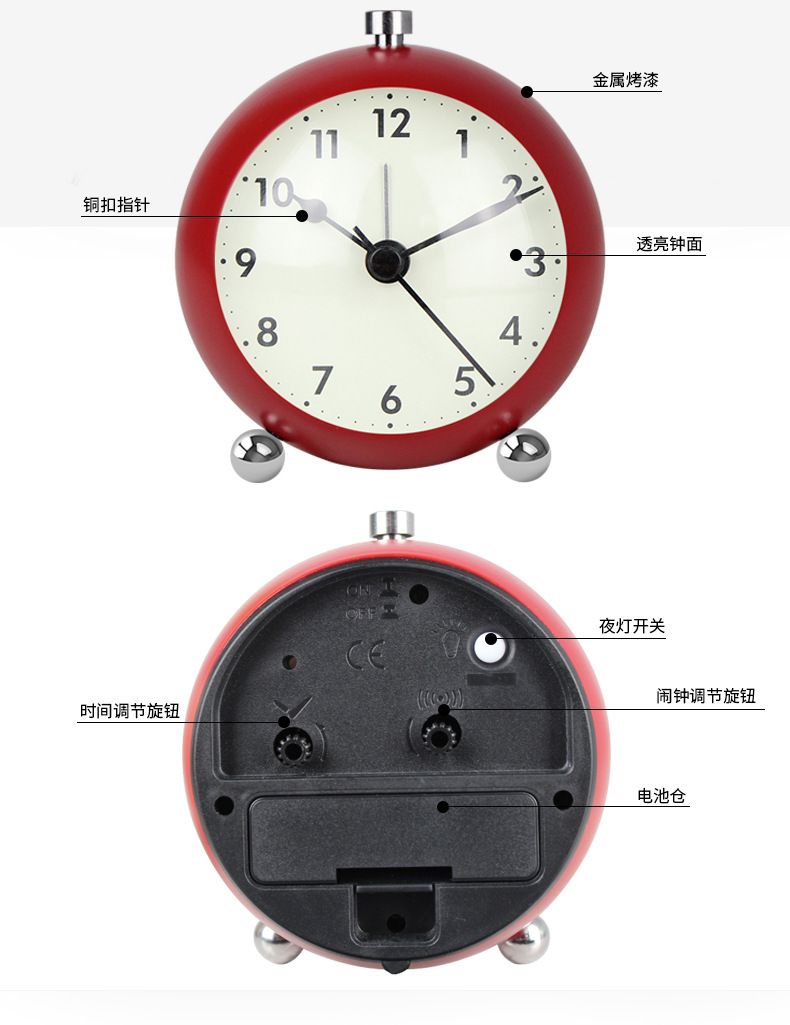 现代创意时尚3.5寸圆形数字闹钟欧式简约凸玻面静音扫秒金属时钟详情图6