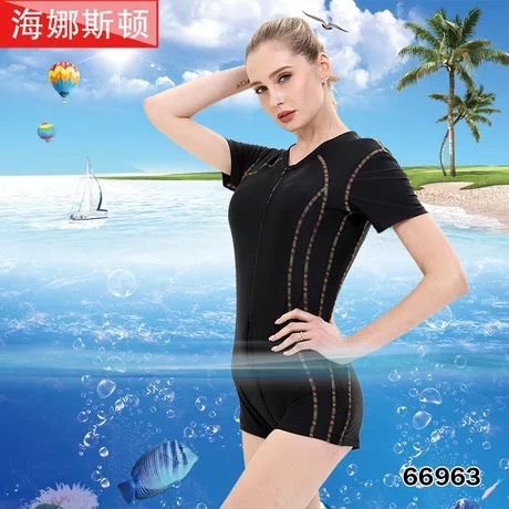 海娜斯顿新款保守遮肚显瘦连体大码女士潜水服防晒套装游泳衣