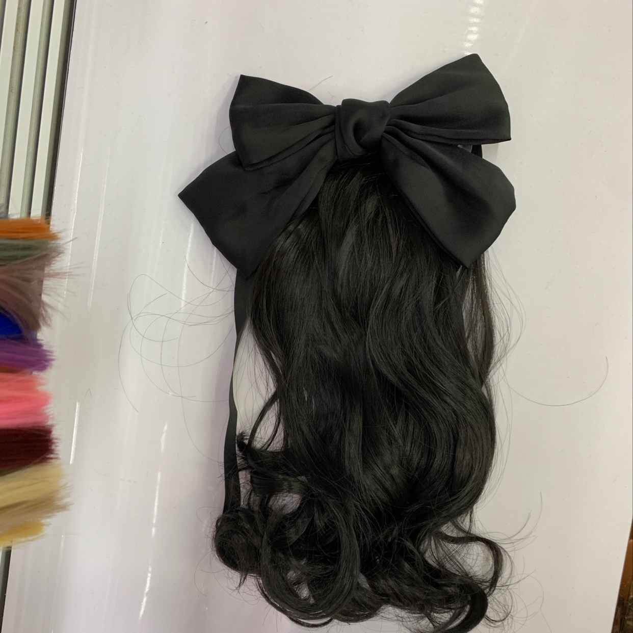 大蝴蝶结假发马尾女 普通高温丝假发片马尾连蝴蝶结 定做批发