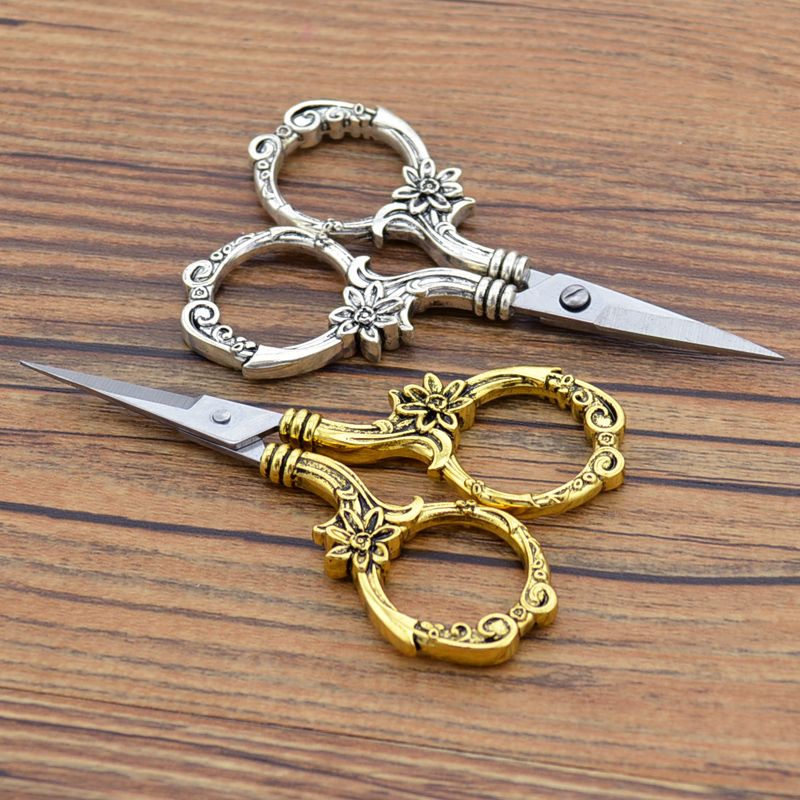 New European retro stainless steel mini edition gold, silver and chrysanthemum scissors handmade retro small DIY scissors thumbnail