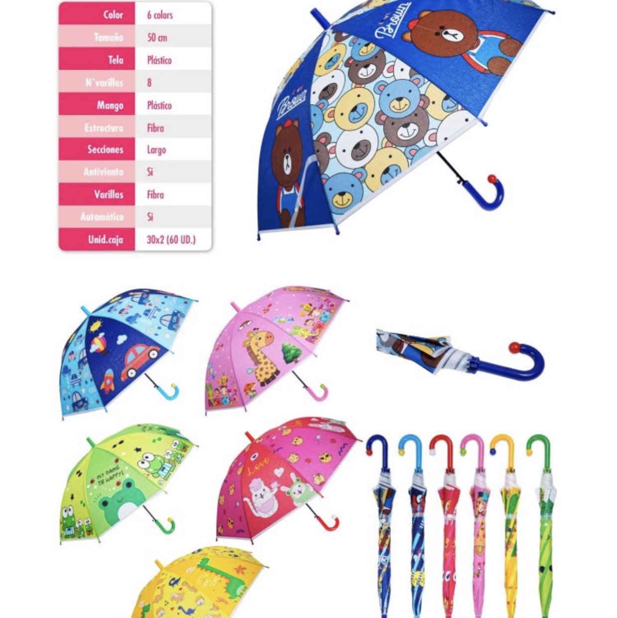 50 cm 8-bone POE children's umbrella cartoon animal mixed color details Picture