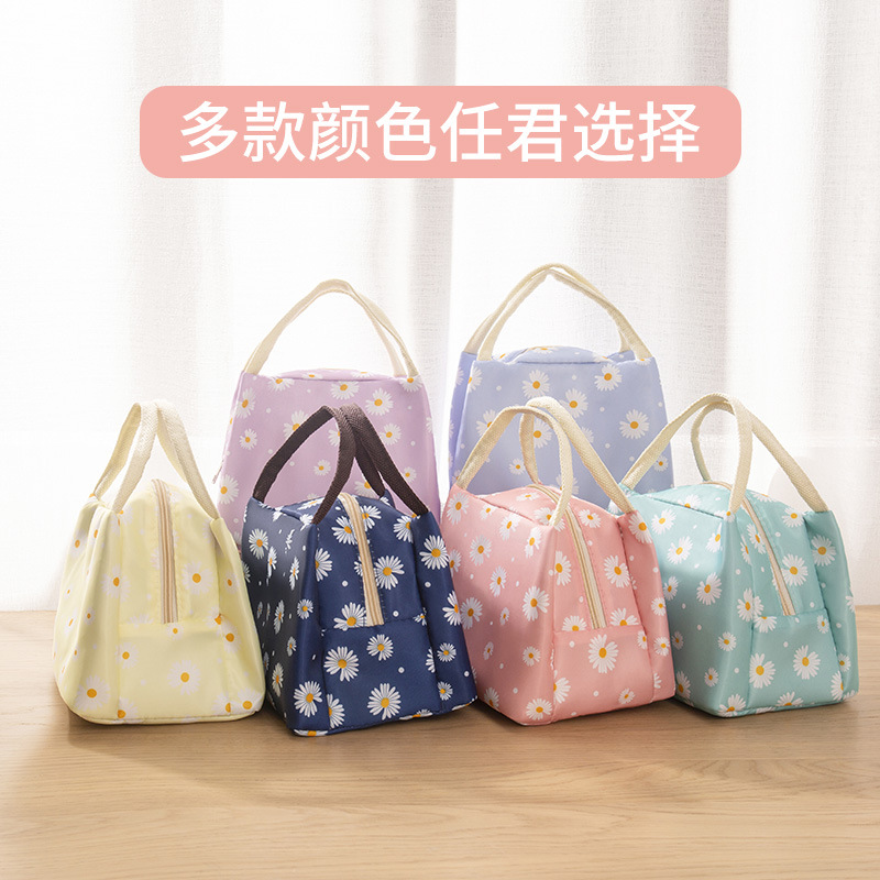 新款小雏菊便当包手提保温包小清新饭盒袋冰包学生带饭袋子白底实物图