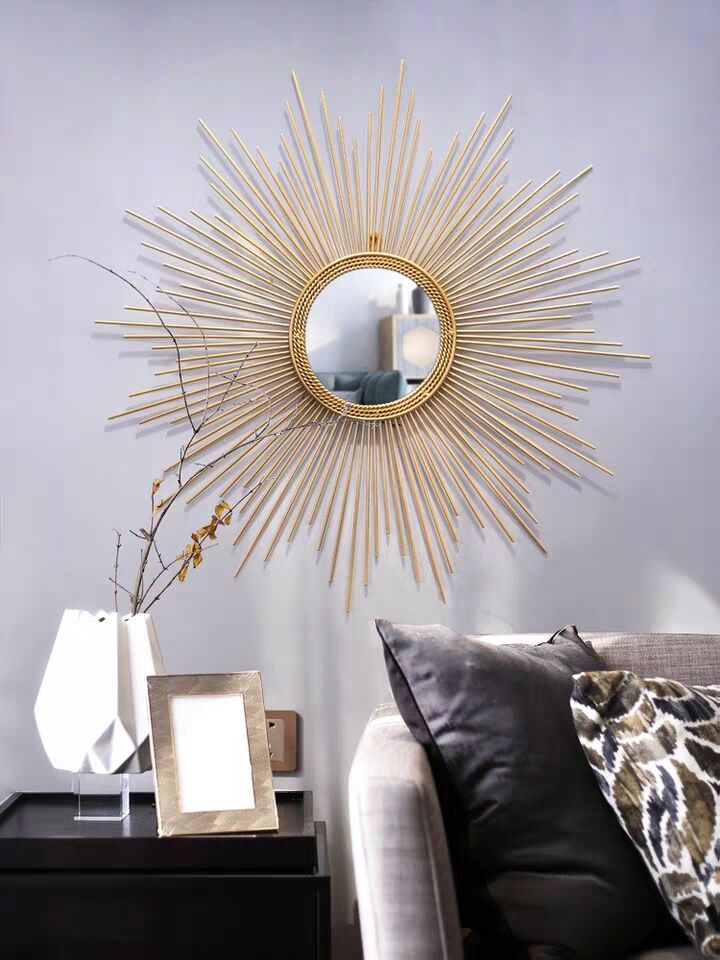 玄关铁艺太阳镜子壁饰壁挂件客厅背景墙挂饰样板房软装轻奢装饰品详情图1