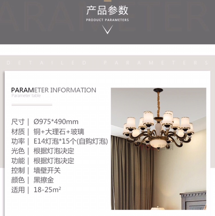 Selected modern and fashionable black gold-plated copper lamps details Picture