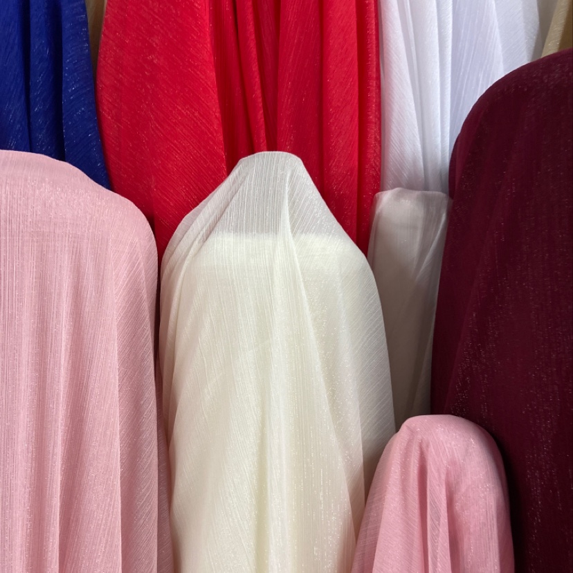 Apricot-colored silver thread crepe fabric, glittering crepe fabric, decorative items, handicrafts, headwear, clothing fabric