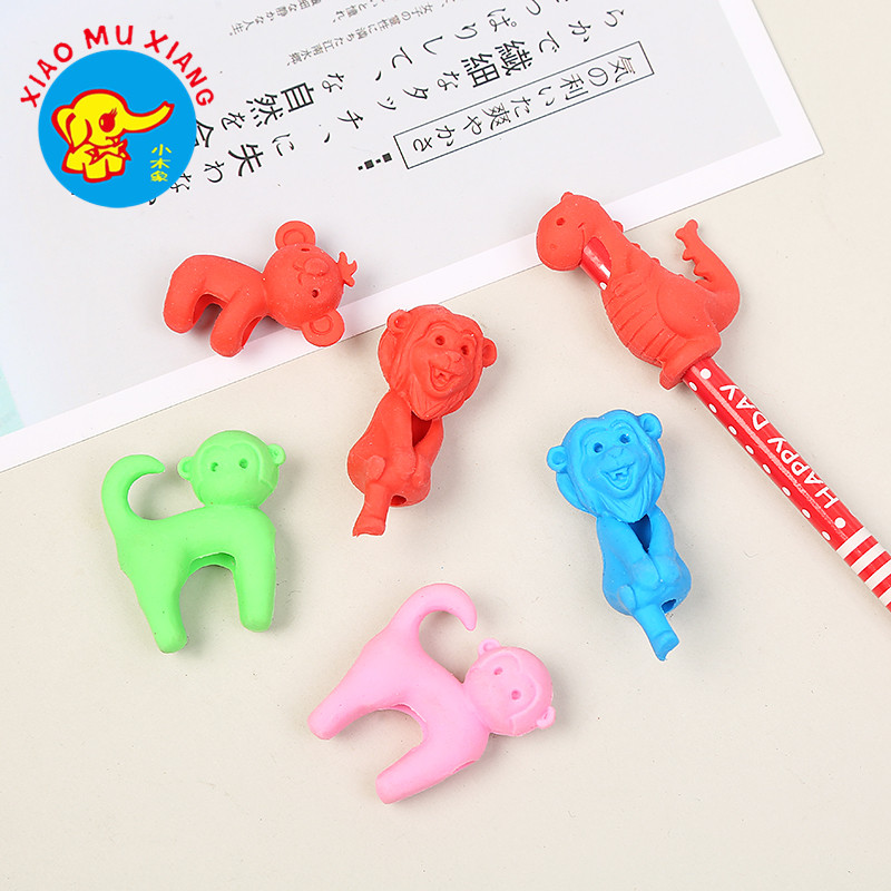Small wooden like 3D animal-shaped cartoon eraser thumbnail