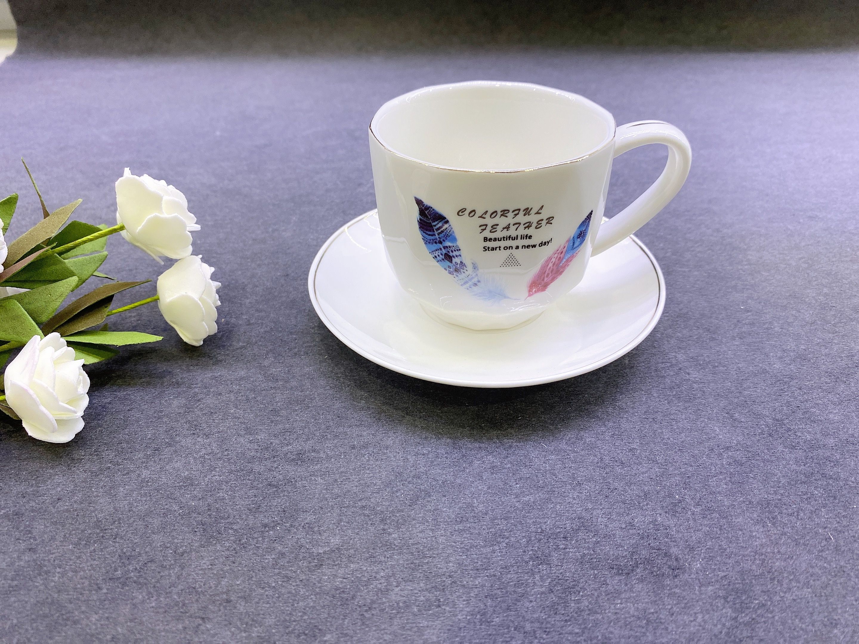 Ceramic coffee cup saucer printed cup saucer