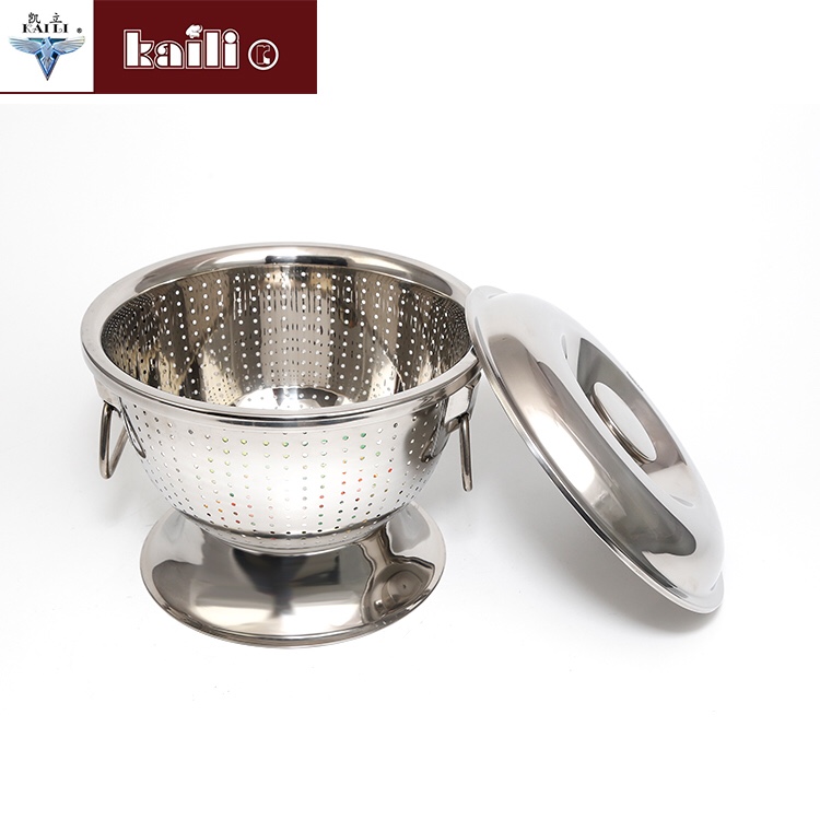 不锈钢带耳底座水果篮 沥水篮细节图