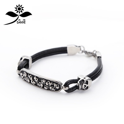 American retro men's titanium steel bracelet stainless steel skull leather bracelet cross-border hot hot style bracelet