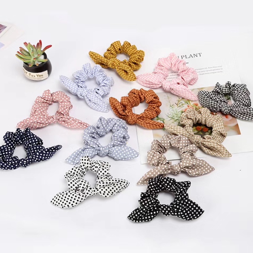 Checkered polka dot ear style hair band large intestine circle