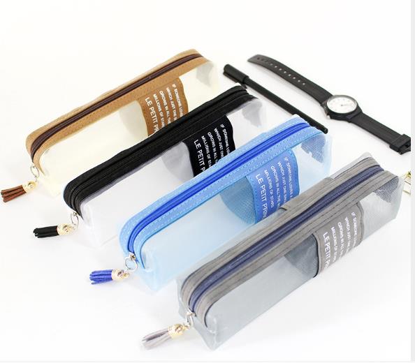 Toomie Square mesh pen bag Creative Student stationery bag Simple small fresh zipper triangle storage bag full figure