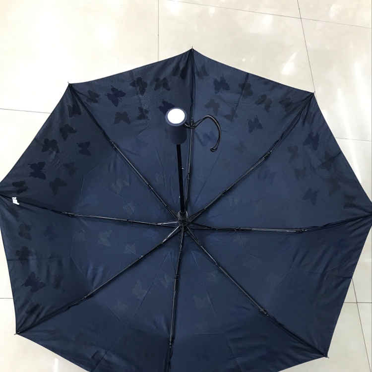 Item No. 3042B Water-Changing Butterfly Semi-Automatic Triple Folding Umbrella Specification drawing