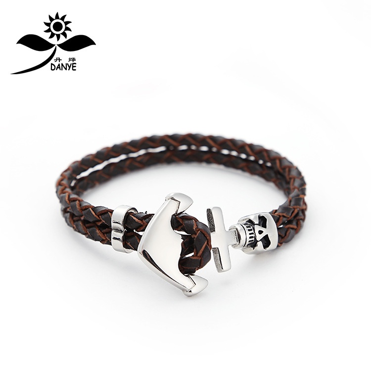 Cross-border titanium bracelets for Men in Europe and the United States personalized ship anchor stainless steel leather bracelet chain leather manufacturers wholesale and direct thumbnail