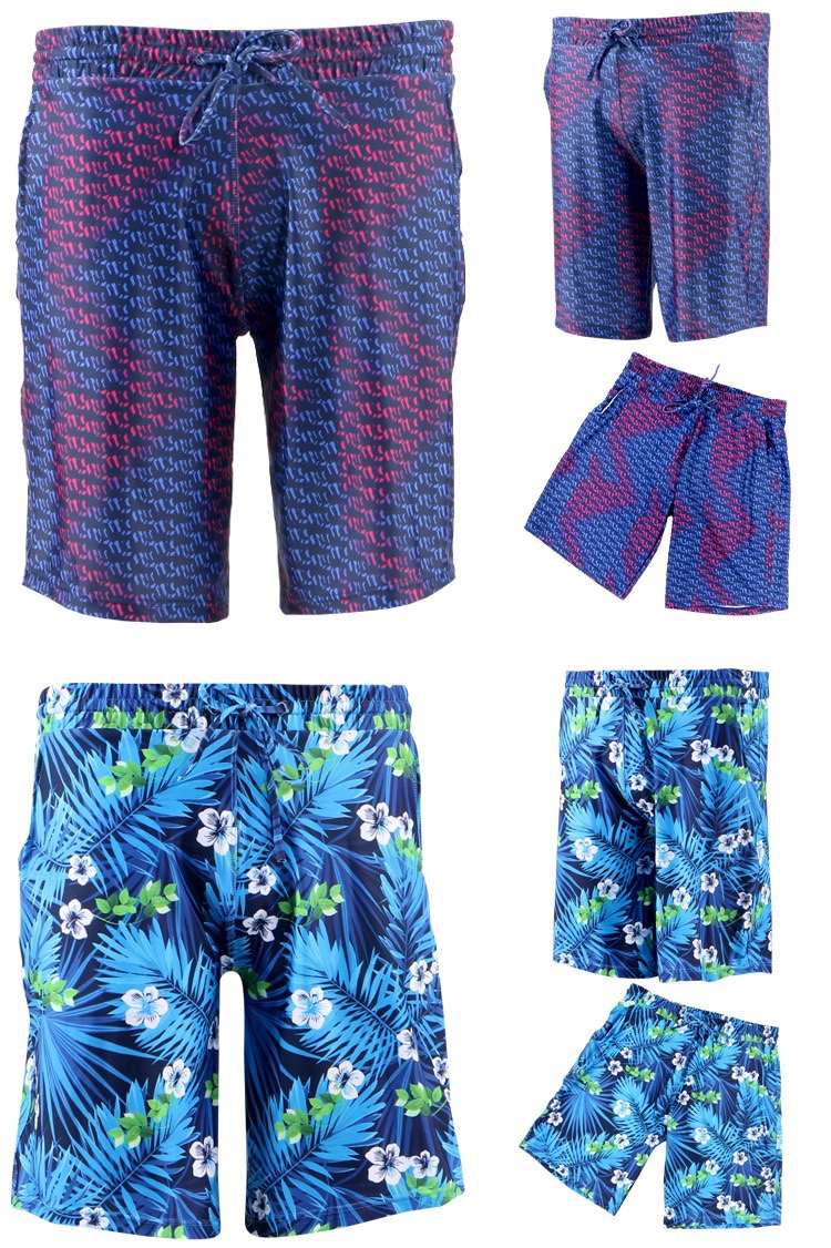 海娜斯顿2020年跨境休闲男士沙滩裤 数码印花五分裤 男士游泳裤 工厂白底实物图