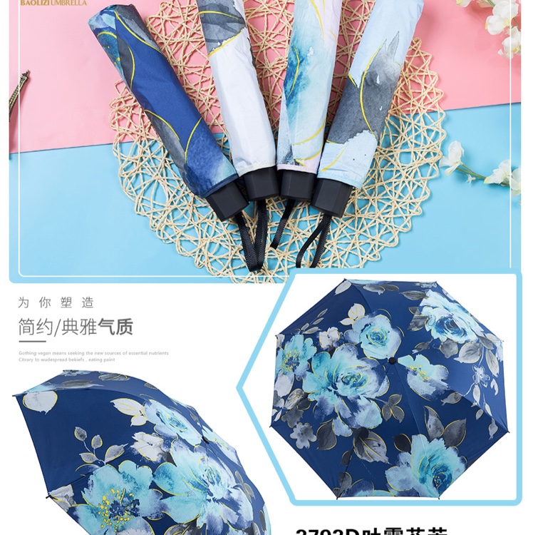 Item No. 3793D Impact Black Vinyl Transfer Three-fold Umbrella