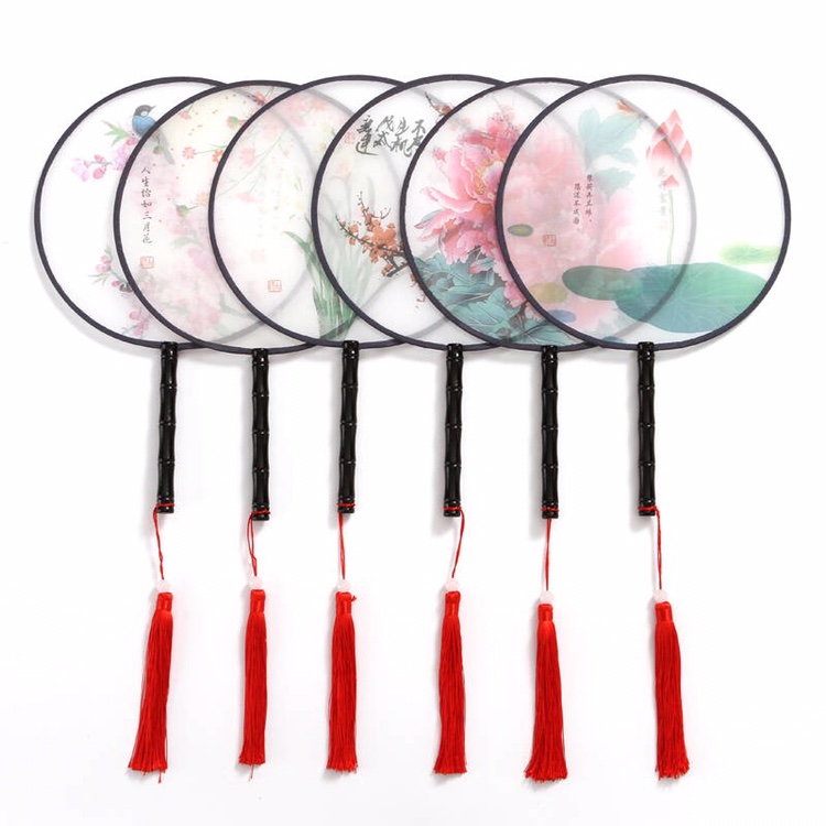 半透明中国风宫廷扇子汉服古风舞蹈团扇表演仿真丝详情图10