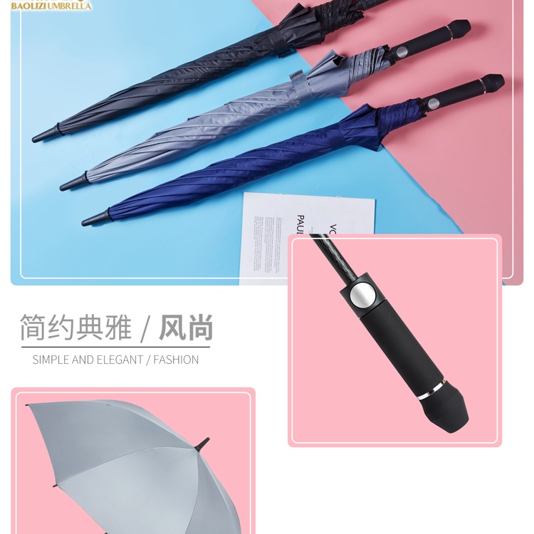 Item No. 1156E Impact Black Rubber fiber Bone Straight Pole umbrella