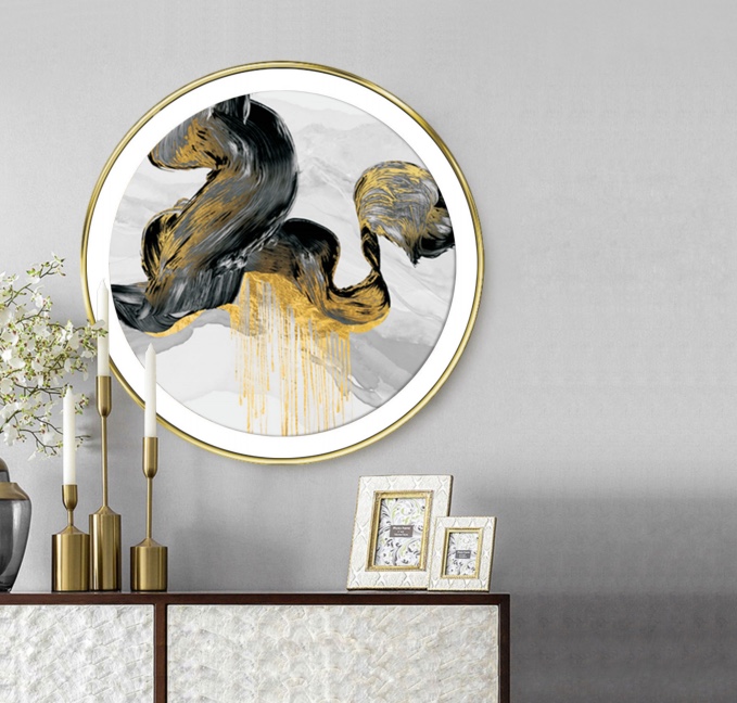 本来·画  圆形画餐厅玄关过道装饰画沙发背景画鎏金画装饰画铝合金边框