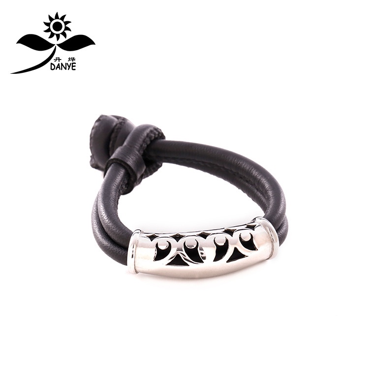 European and American men's titanium leather bracelet hollow-out stainless steel hand-knotted hot bracelet cross-border exclusive thumbnail